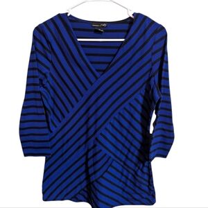 Rxb women's top blue black stripes medium v neck w-519